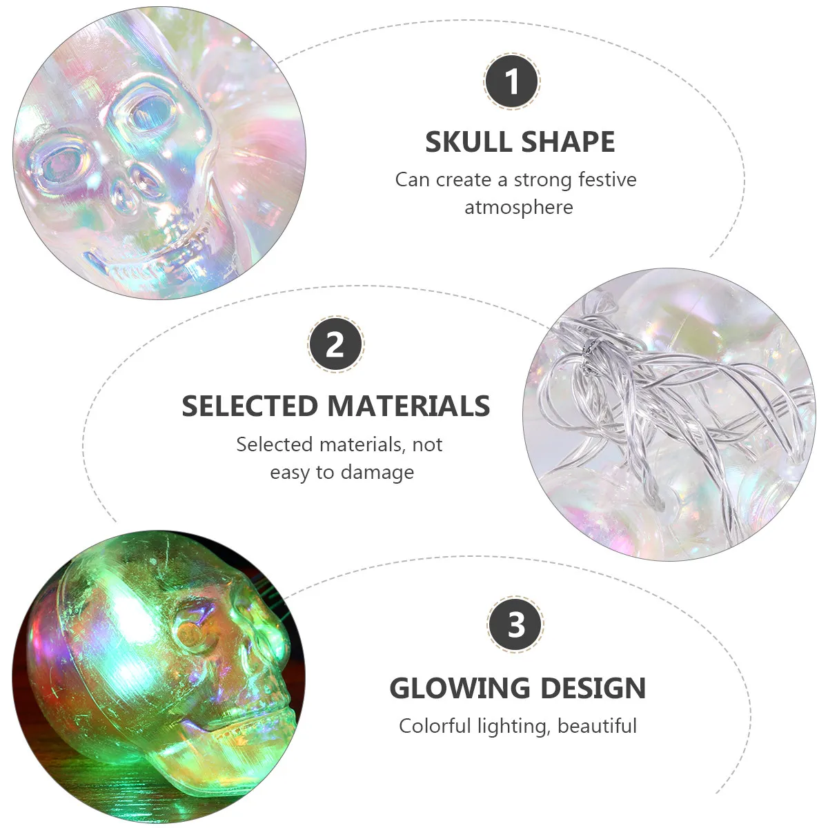 

1 шт. Светодиодная гирлянда в виде черепа, прозрачный дизайн, для Хэллоуина, многоразовая, декоративная, для улицы и дома, для вечеринок, сада, окон