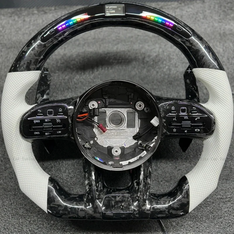 

Кованый карбоновый руль с перфорированной кожей и LED-подсветкой, подходит для Mercedes AMG C63 E63 A45 CLA GLA CLS GLS W205 W204 G63 S63 GTS