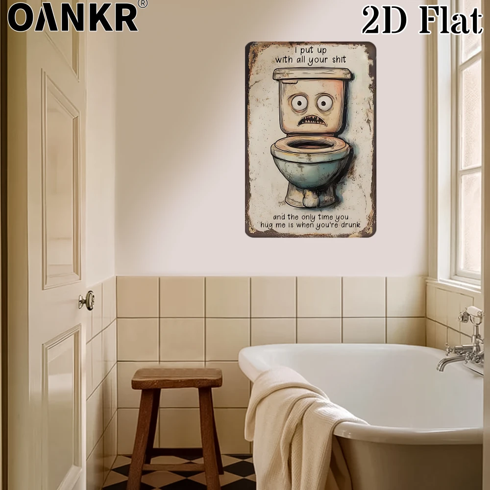 Vintage Badezimmer-Deko Poster Metallschild, Toilette mit Gesicht Motiv Metallschilder für WC Heim Wandkunst Deko Accessoires
