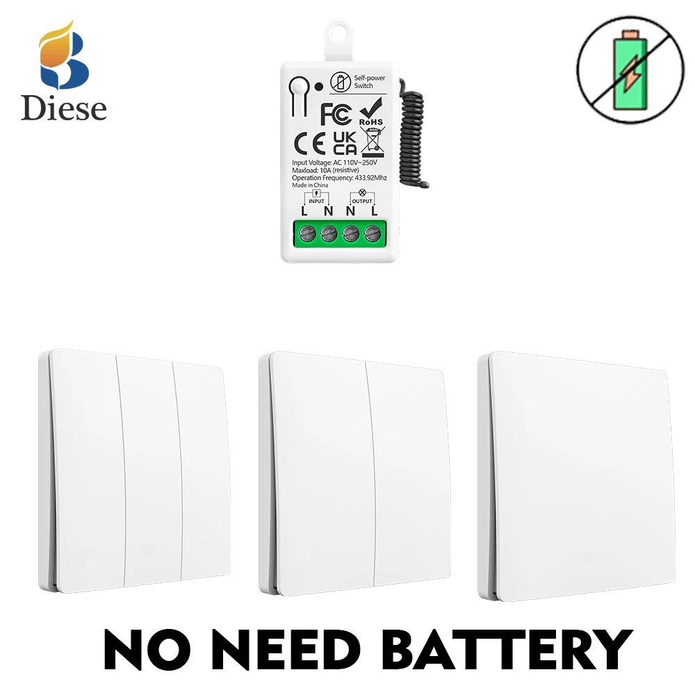 Smart Home Self Powered RF433 Wireless Switches For Lights Kinetic Light Switch Kit Remote Light Switches Wireless Push Button