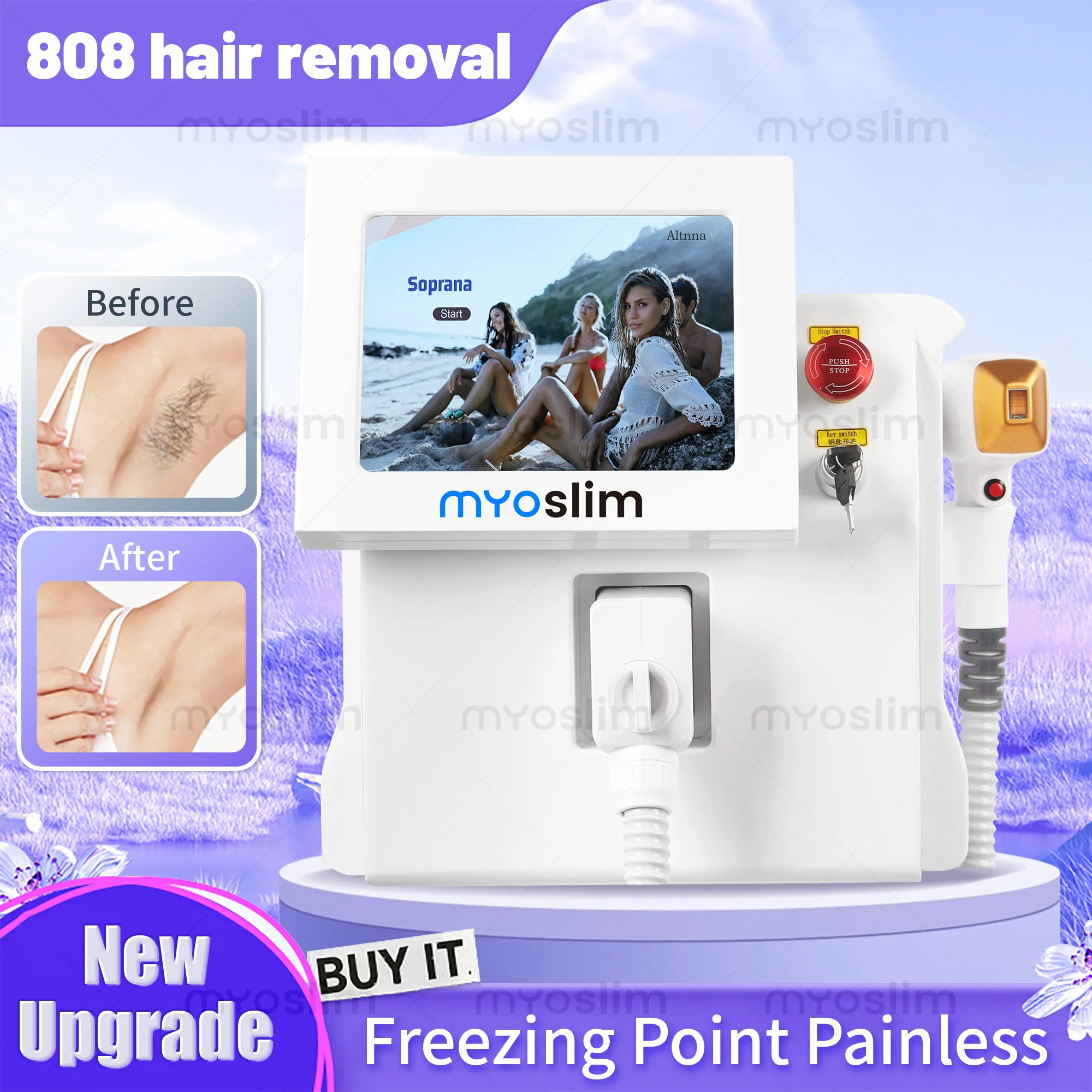 3000W 808nm Professional Diode Laser Hair Removal Machine, 3 Wavelengths (755/808/1064), Ice Platinum, Permanent Depilation for