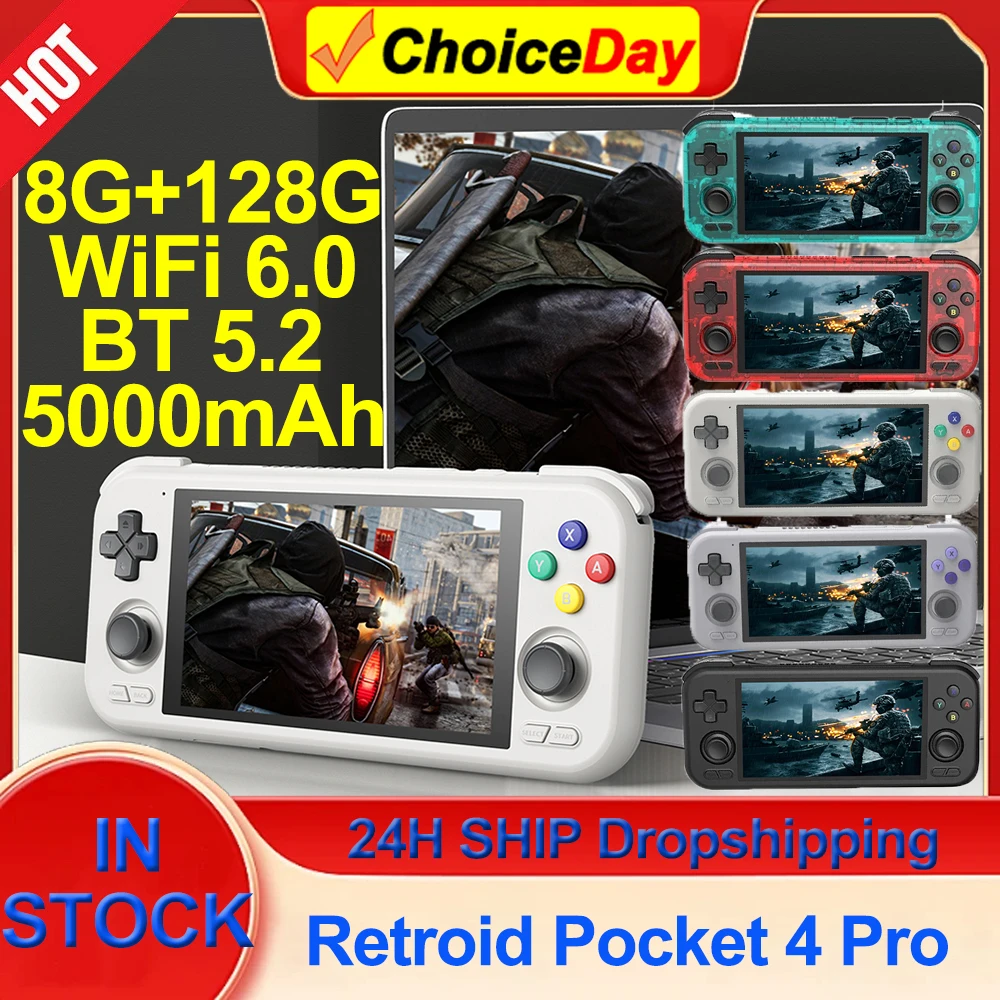 

Retroid Pocket 4Pro Handheld Game Console 8G+128GB Handhelds Retro Player 4.7Inch Touch Screen WiFi 6.0 Retro Video Games Player