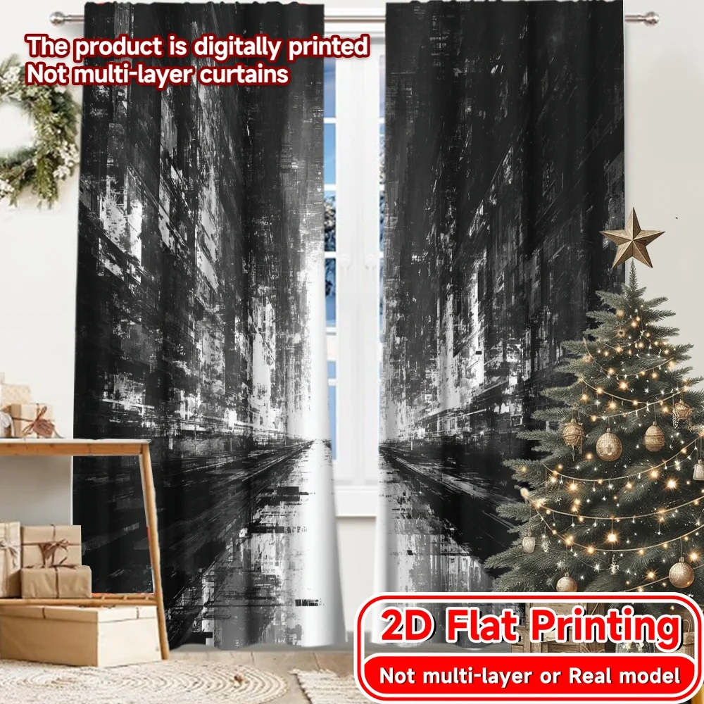 2D Flat Printing,2pcs Monochrome Burst Chic Contemporary Curtains Fabric Curtains Decorations For Home Decorative for Bedroom,