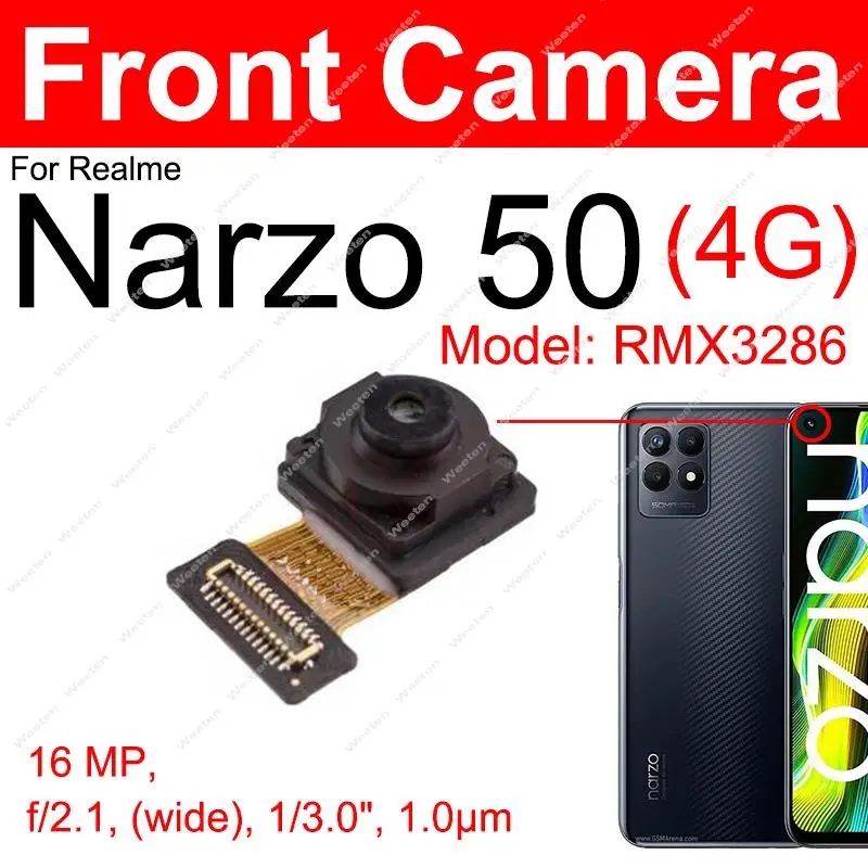 Front Back Primary Camera For Realme Narzo 50 4G Front Selfie Rear Main Camera Module Flex Cable Replacement Parts