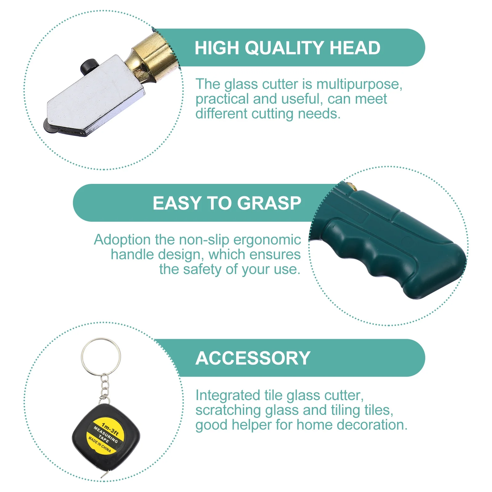 

1 set Glass Cutter Tool Set Roller Tile Divider For Cutting Glass Mirror Bottle Non-Slip Handle Design Tile Cutting Tools Kit