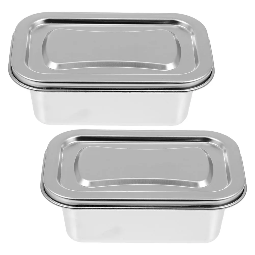 

2pcs Stainless Steel Refrigerator Storage Box Set 8Number Square Containers Food Sealing Fresh Keeping Vegetable Fruit Bento