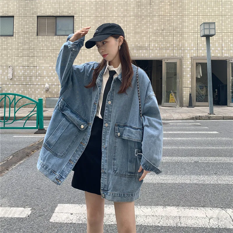 

Jeans Jacket Women's Korean Loose Autumn 2023New Joker Retro Denim Coats Loose Chic Tops Long Sleeve Bomber Denim Outwear Female