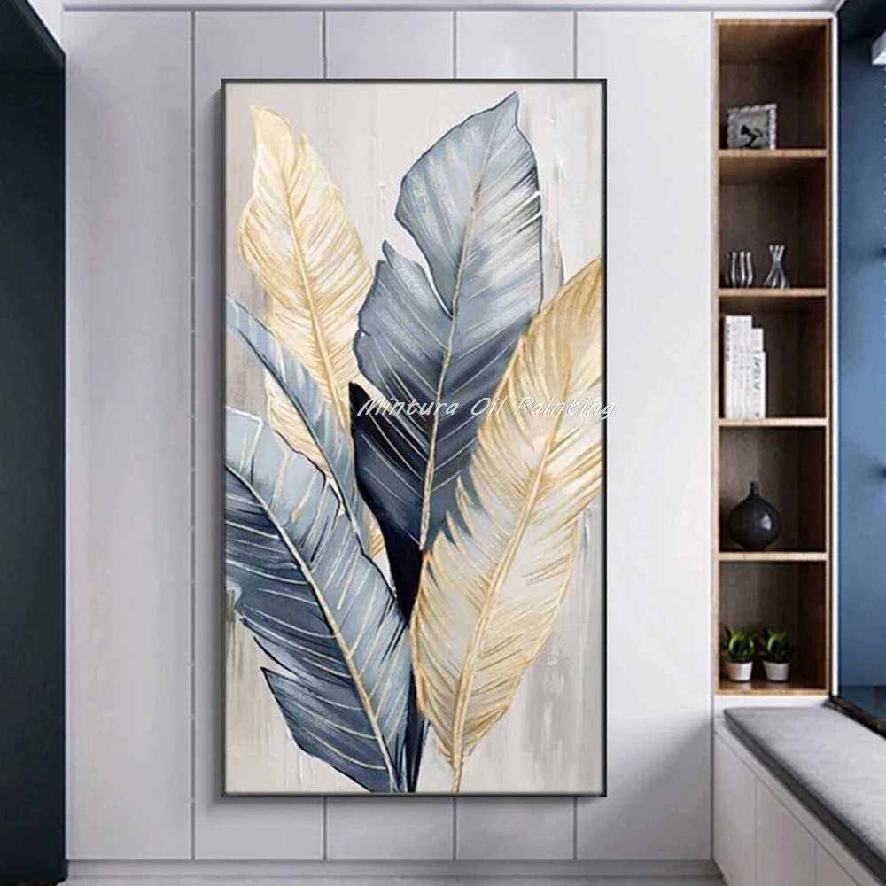 

Mintura,Minimalism Banana Leaf Picture,Hotel Decor,Wall Art,Handmade Modern European Style Oil Paintings,Abstract Canvas Posters
