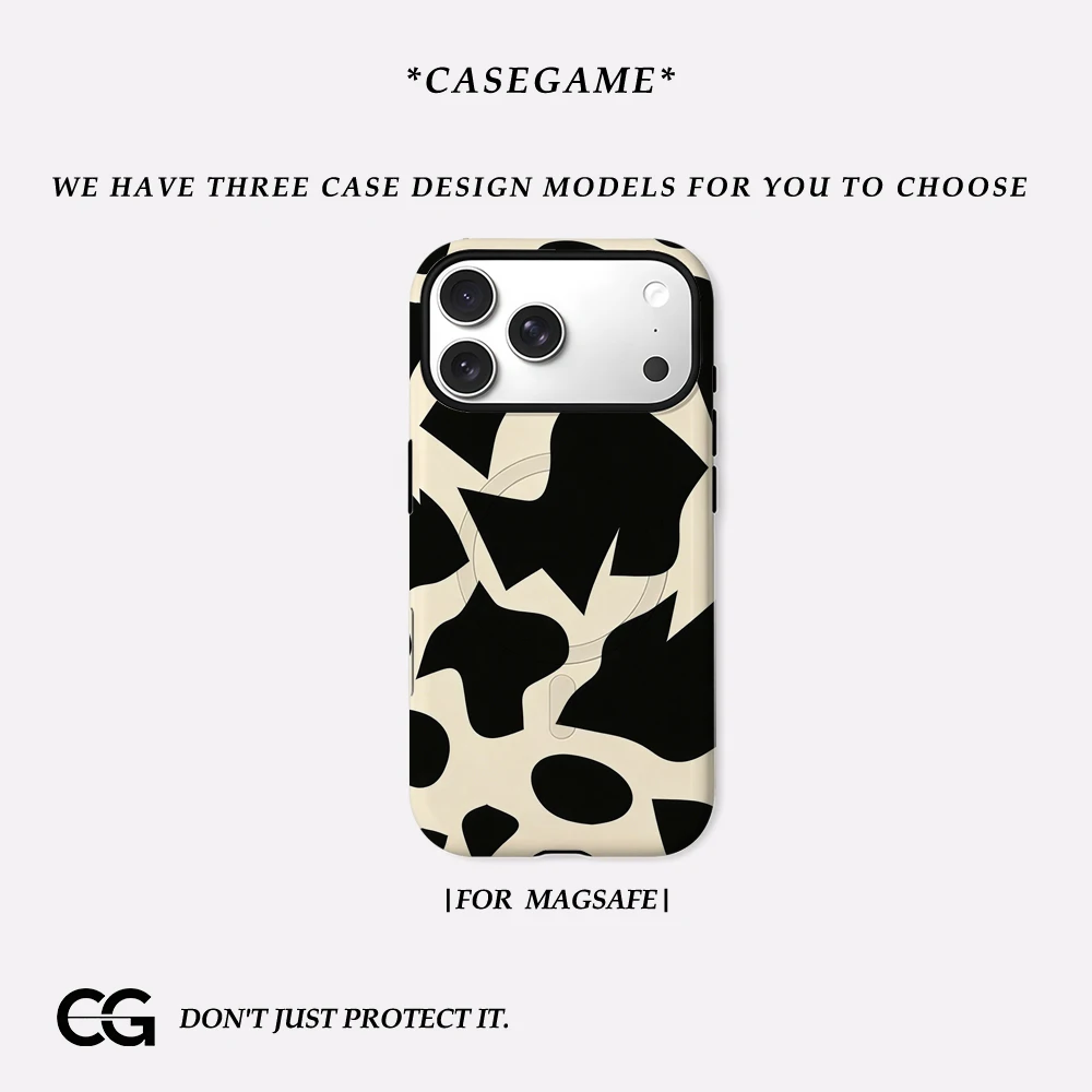 Casegame Matte Bumper für MagSafe Hülle für iPhone 17 16 15 Plus 13 Pro Max Stoßfeste Harte PC Abstrakte Schwarz-Beige Formen Schutzhülle