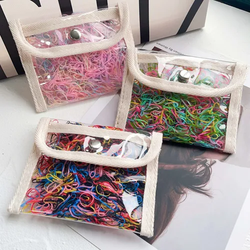 Imagen 2 del producto 500 Uds. Banda de goma desechable de varios colores, lazo para el cabello, coleta de alta elasticidad para niños, cuerda fija, regalo para niñas, accesorio para el cabello