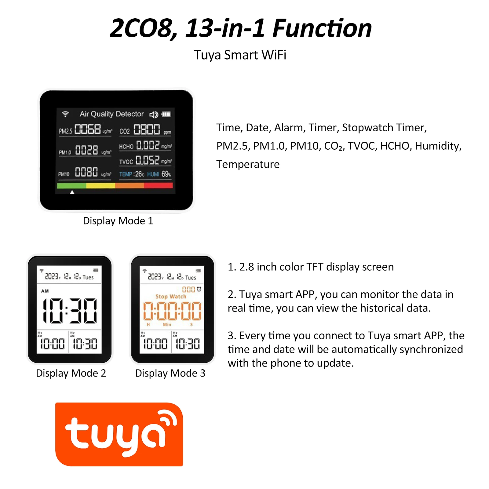 tuya-wifi-空気質計-13-in-1-室内空気質モニター-co₂-pm10-pm10-湿度と温度を検出-時間日付タイマー