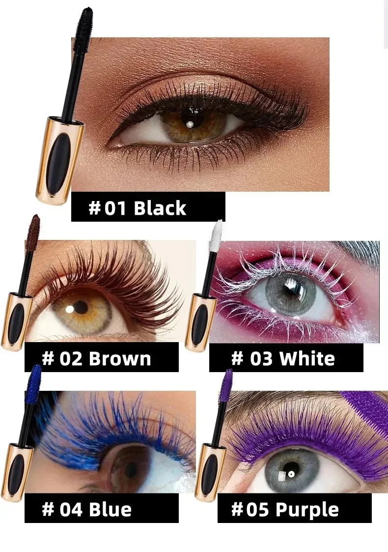 Colorful Mascara Waterproof and Quick Dry Not Blooming Blue Purple Green Rose Curling Lengthen Long Eyelash Eyes Makeup Tools