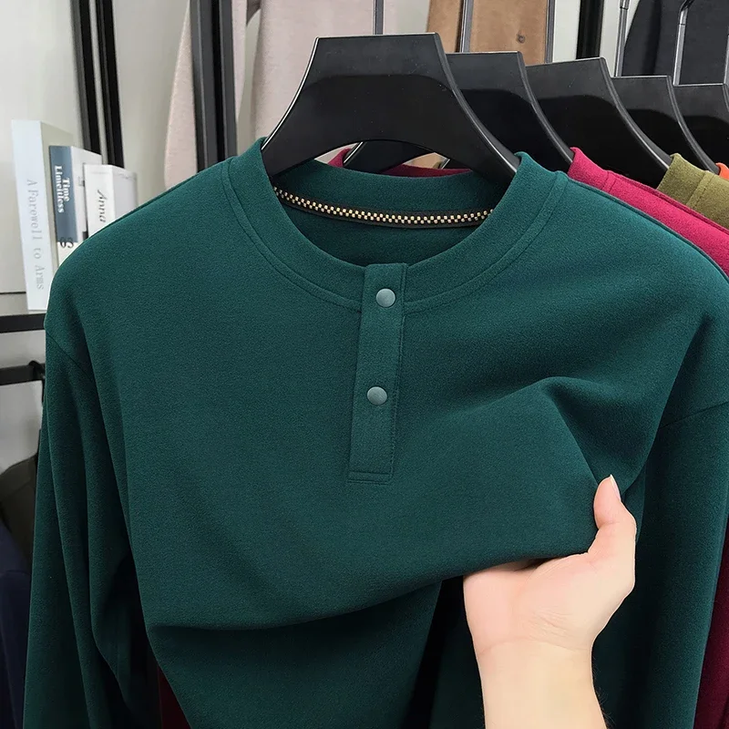 Mens Loose Fit Henley Pullover Crew Neck Two Button Long Sleeve Soft Thermal Cloth Daily Commute Casual Apparel - view 6