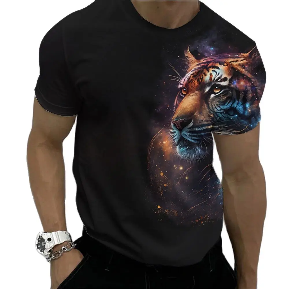 2023 Summer T-shirts Men Animal Tiger 3d Print Fashion Short Sleeve Tops Micro Elastic Sport Fitness T Shirt For Men Clothing