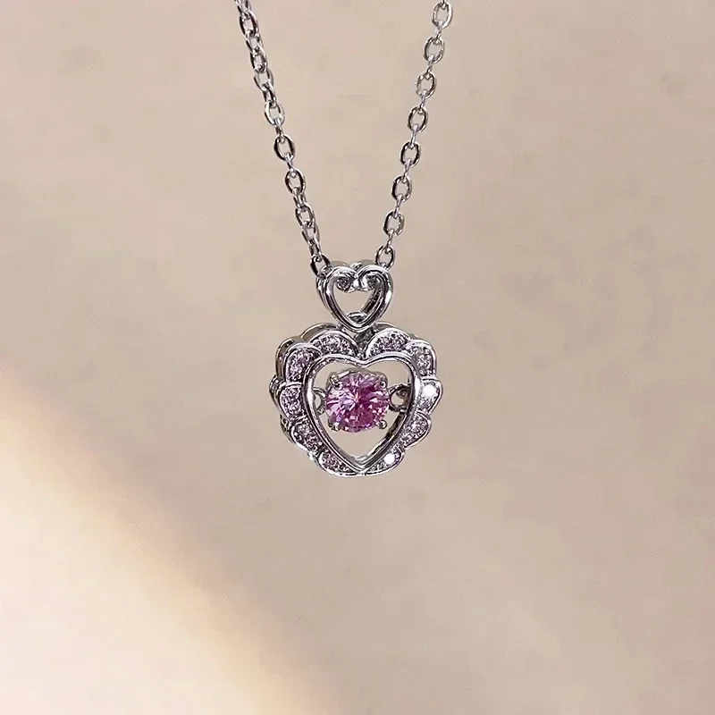 Korean Fashion Sweet Heart Shaped Necklace For Women Crystal Zircon Pendant Clavicle Chain Elegant Romantic Party Gift Jewelry