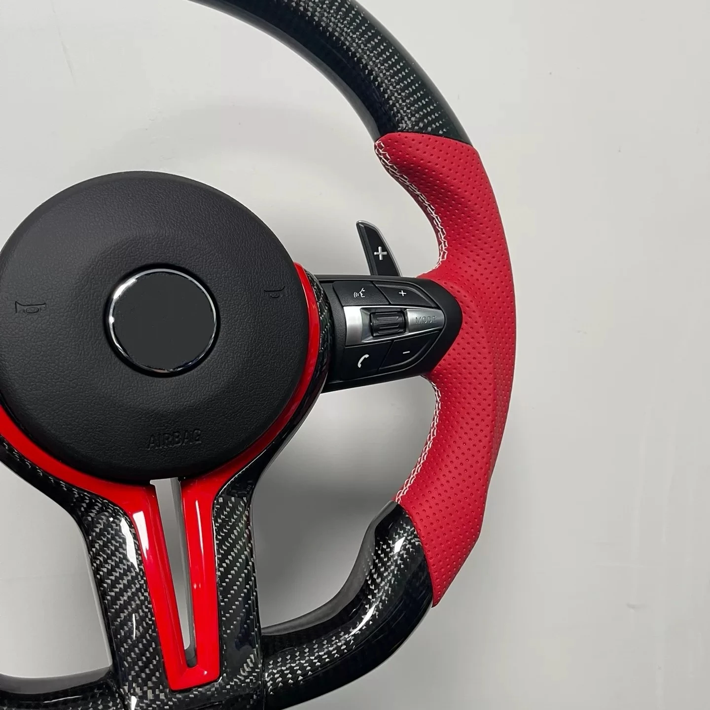 Carbon Fiber Steering Wheel Red Perforated Leather M Sport Paddle Shifter For BMW F30 F32 F10 F20 F07 F15 F25 M3 M4 M5 M6 Custom - view 5