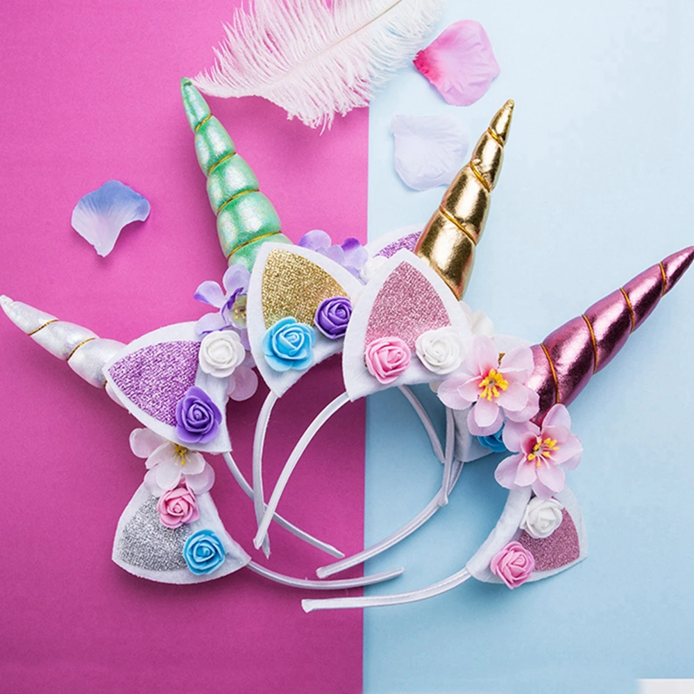 New Girls Cute Unicorn Flower Cat Ears Headbands Children Headwear Photo Props Party Hair Hoop Hairbands Kids Hair Accessories