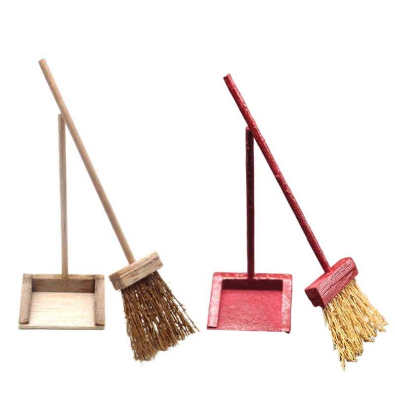 1/2/3Pcs Dollhouse Cleaning Tool Kits Broom Dustpan Set Classic Toys Pretend Play Furniture Toys 1:12 Doll House Accessories