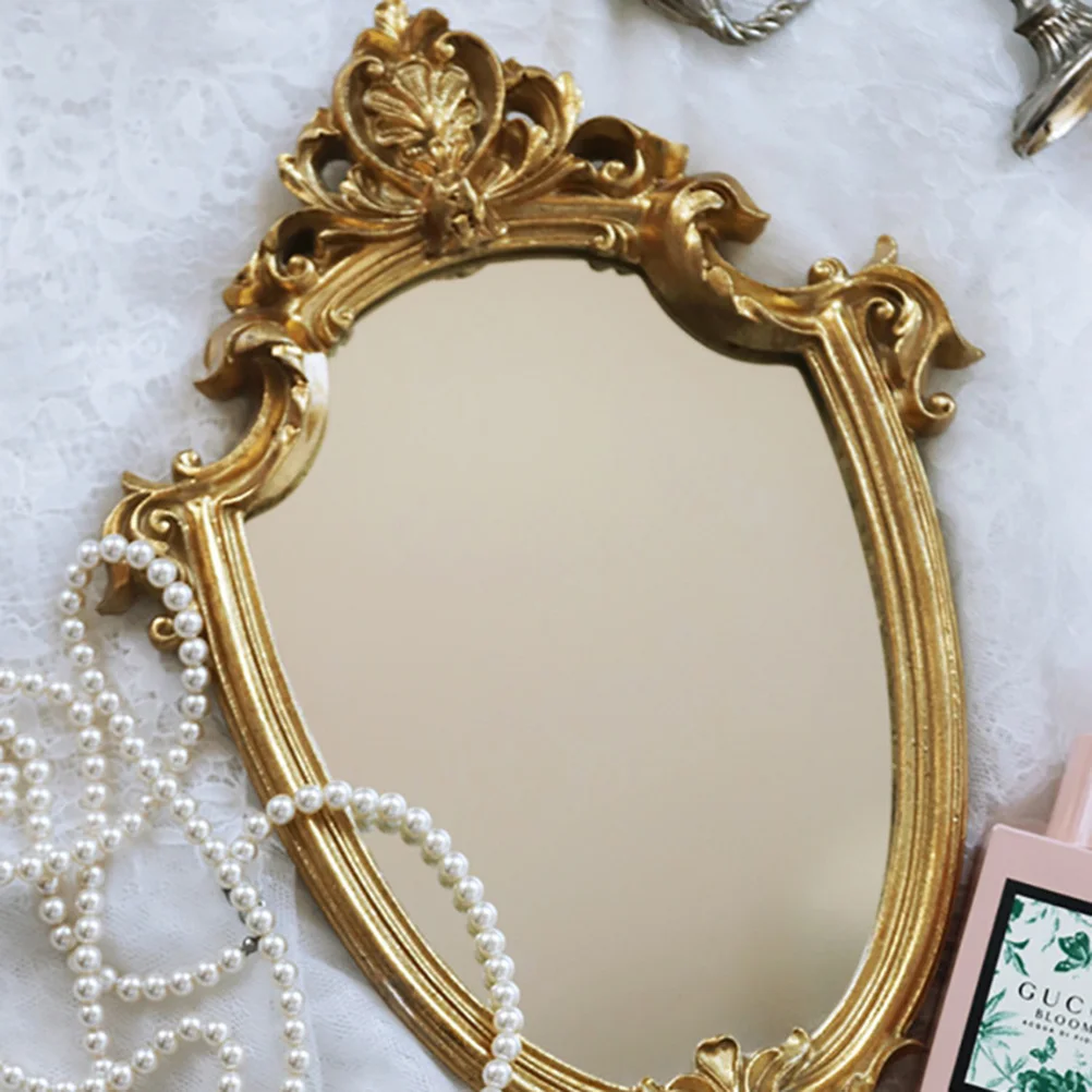 

Exquisite Gold Vintage Hanging Mirror Makeup Bathroom Decorative Wall Clear Surface High Definition Stylish Retro Bedroom Living