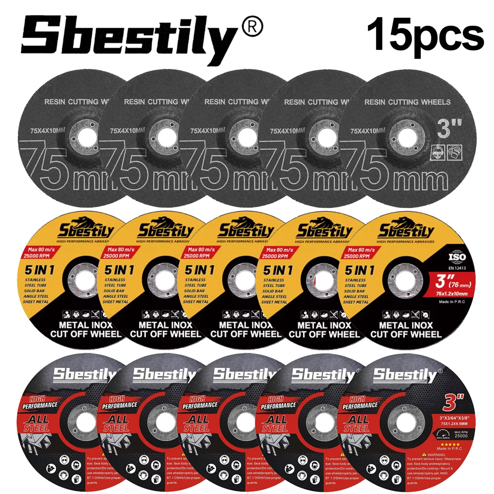 

15pcs 3inch Metal Cutting Disc Circular Resin Saw Blade Cut Off Wheel Resin Grinding Wheel Set For Angle Grinder Accessories