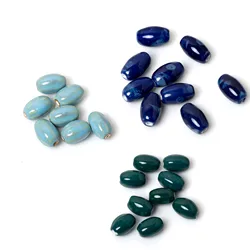 5pcs Multicolor Glazed Ceramic Beads Barrel Shape DIY Craft Supplies 21x14mms