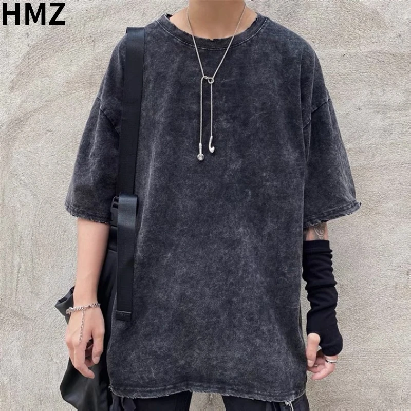 

HMZ 2022 Summer Vintage Washed T-Shirt Fashion Hip Hop Men T-Shirts Streetwear Men High Quality Clothing Mens Top Tees Tshirts