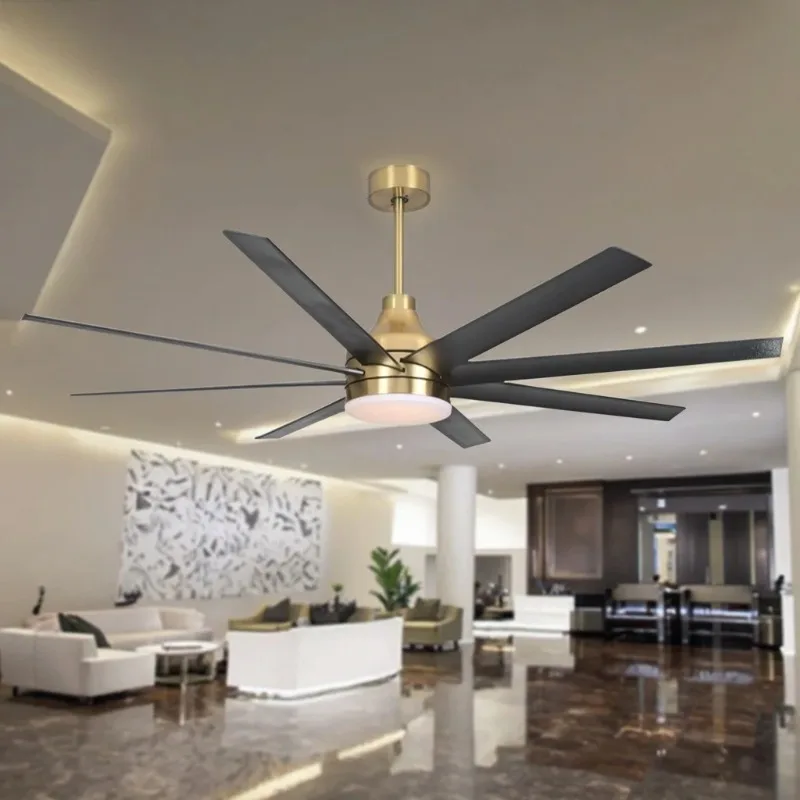 

Nordic 60-Inch Living Room Ceiling Fan with 8 ABS Blades and DC Motor Big Black Remote Control Copper Lighting Metal Material