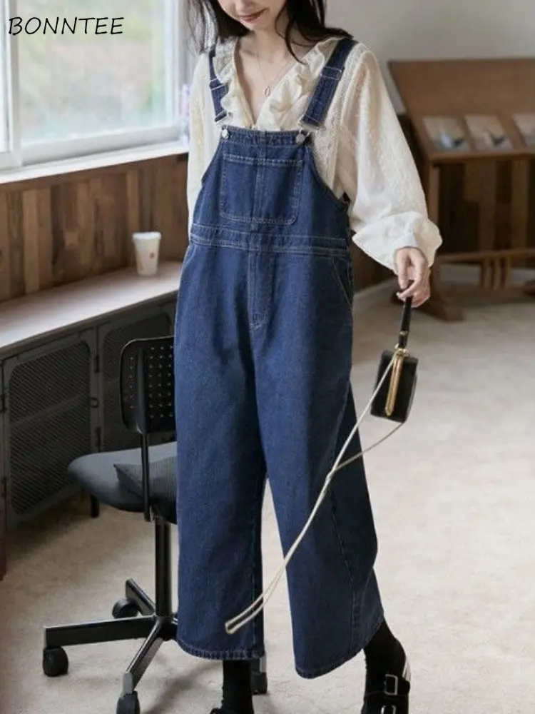 

Denim Jumpsuits Women Girlish Cargo Trousers High Street Preppy Sweet Teens Japanese Baggy Minimalist Designer Clothes Washed