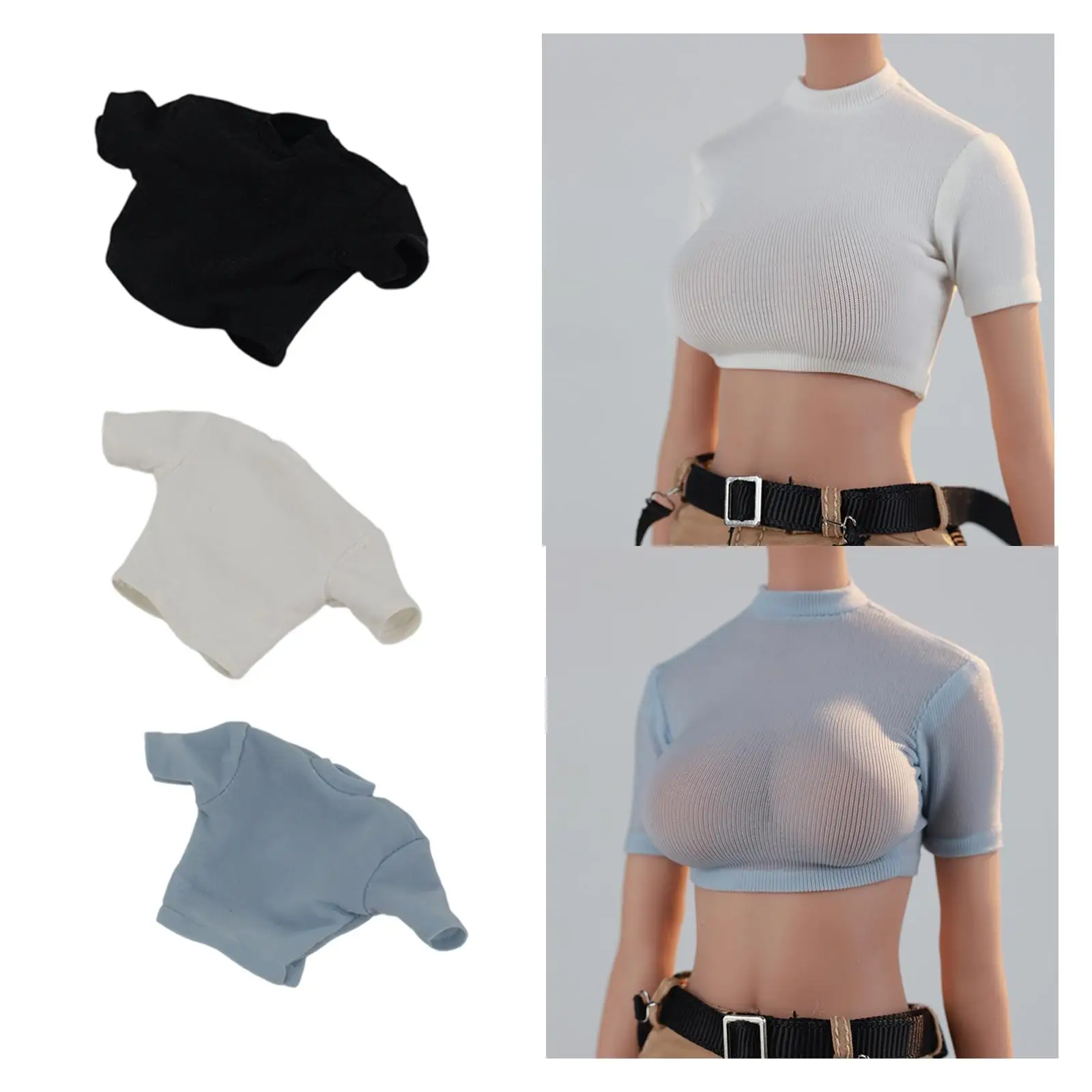 Ropa de figura de acción 1:6, Camiseta corta de tela, vestido informal de moda para mujer, ropa en miniatura, ropa para muñecas femeninas de 12"