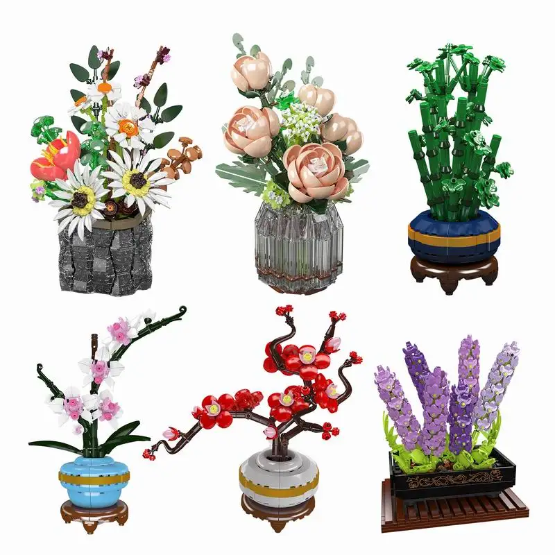 

Букет вечных цветов, хризантемы, розы, фиолетовой орхидеи, цветы сливы, бамбуковые строительные блоки, бонсай, ботанические подарки для девочек и детей