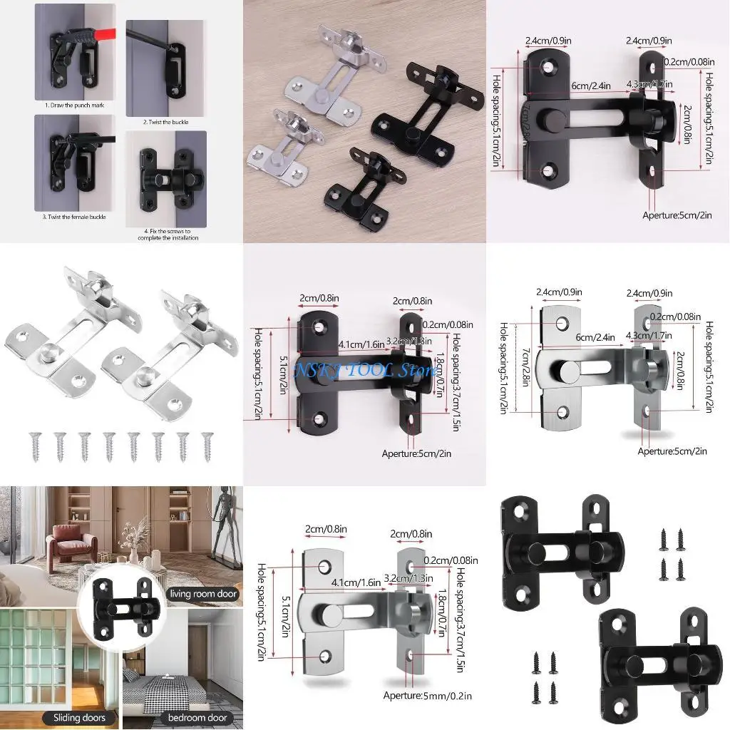 L8RC 2x انزلاق الباب قفل باب الحظيرة لمزلاج الفولاذ المقاوم للصدأ الوجه أقفال الباب غلق بمشبك fo