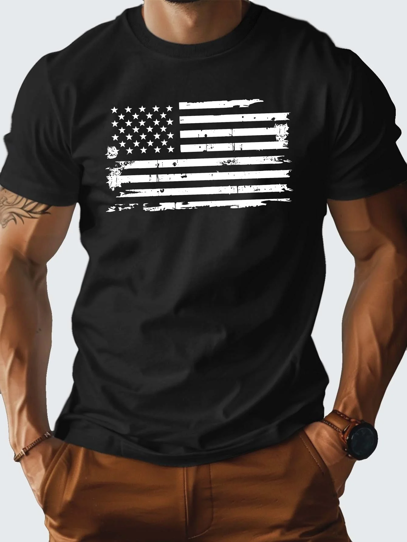 

Distressed American Flag T-Shirt 100% Cotton O-Neck Short Sleeve Summer Casual Mens T-shirt Streetwear