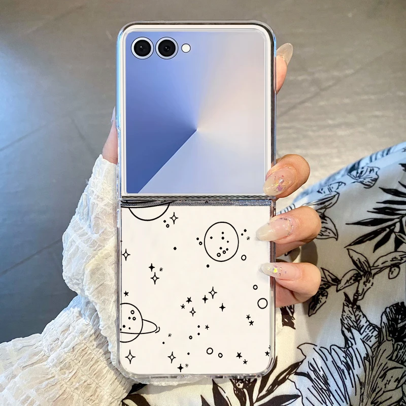 Sternen- und Mondmuster Handyhülle für Samsung Galaxy Z Flip 7 FE 6 5 4 3 5G Harte PC Transparente Faltbare Schutzhülle für Samsung Z Flip7