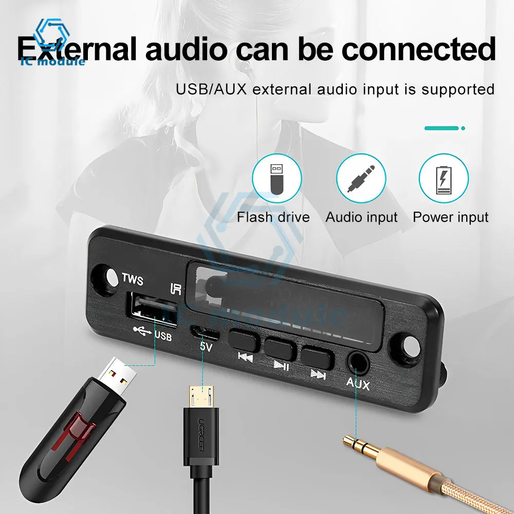 DC3.7-5V TWS wireless interconnection Bluetooth MP3 Decoder Board Lossless Audio FM Remote Control Speaker Accessories AUX FM