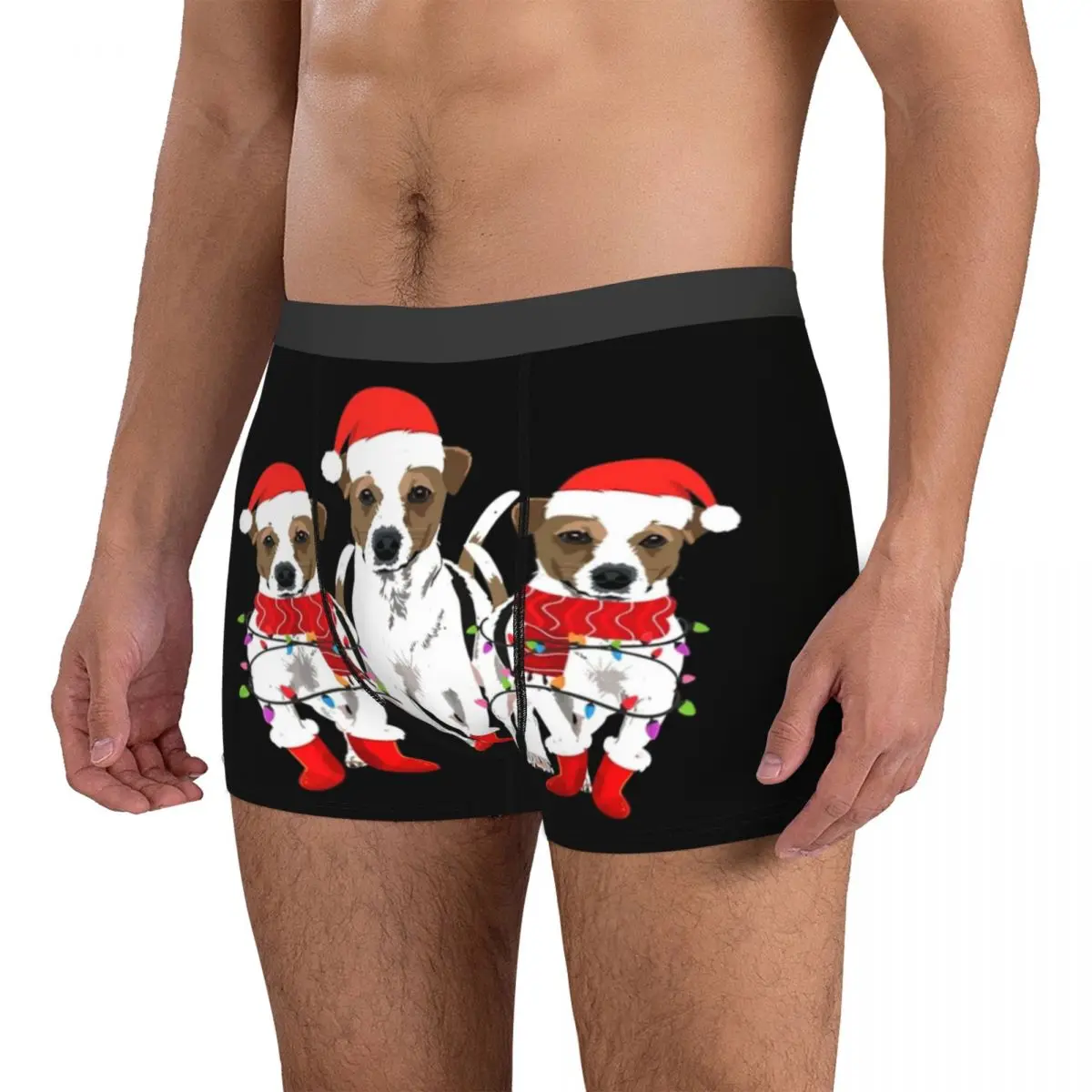 Boxer Unterhose Shorts Jack Russell Weihnachten Santa Hunde Höschen Männer atmungsaktive Unterwäsche für Homme Mann Freund Geschenk