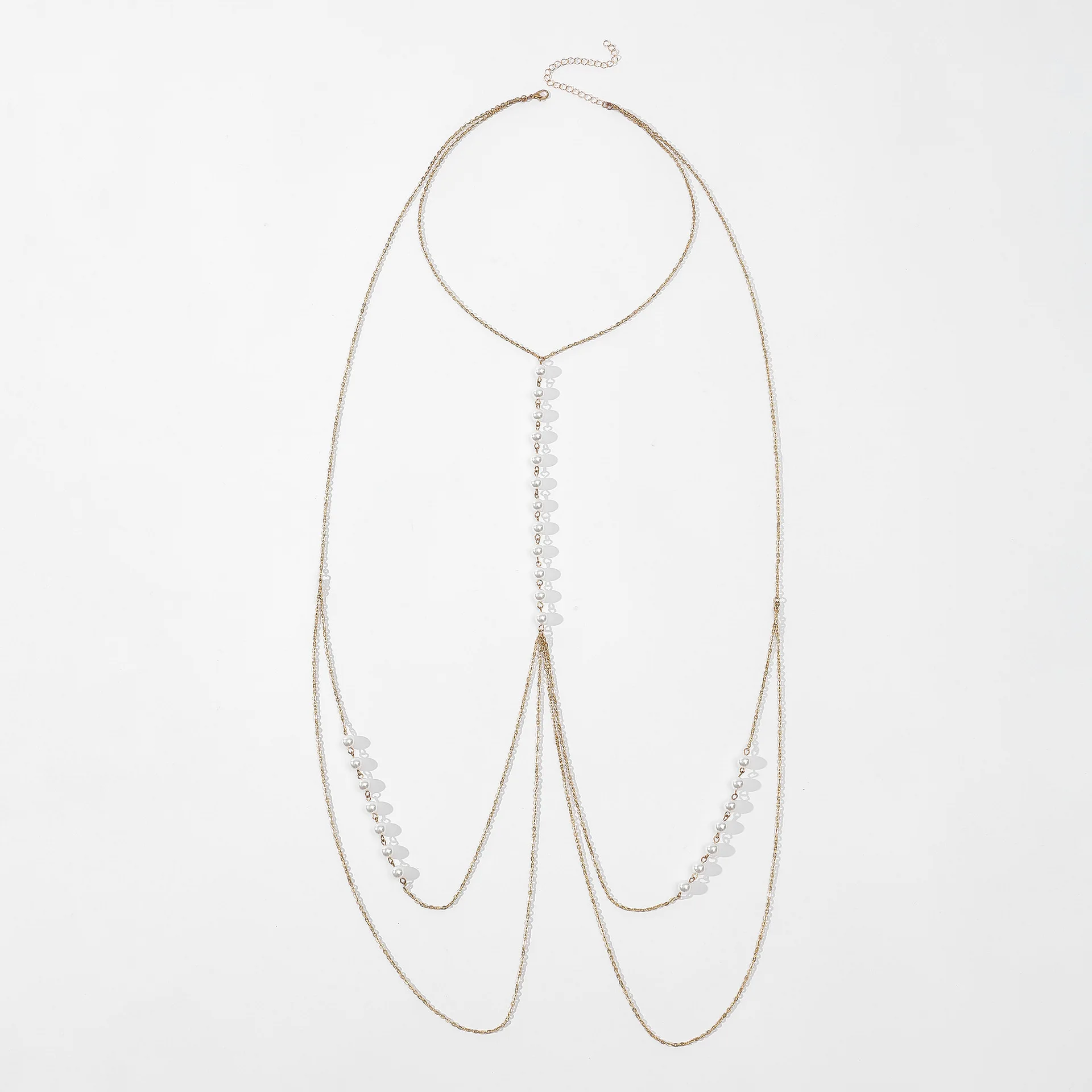 Cadena de pecho de perlas de estilo minimalista para mujer, colgante de cuello de moda, joyería de cadena de cuerpo de playa