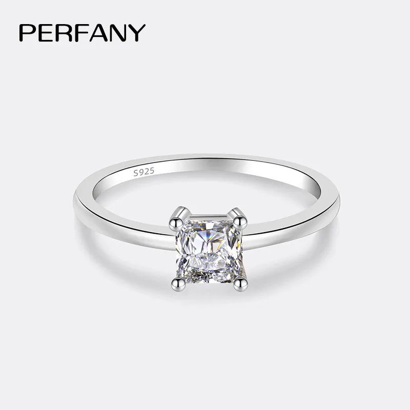 PERMANY 0.6CT Square Cut Moissanite Ring for Women S925 Pure Silver Imitation Diamond Simple Fashion Wedding Jewelry