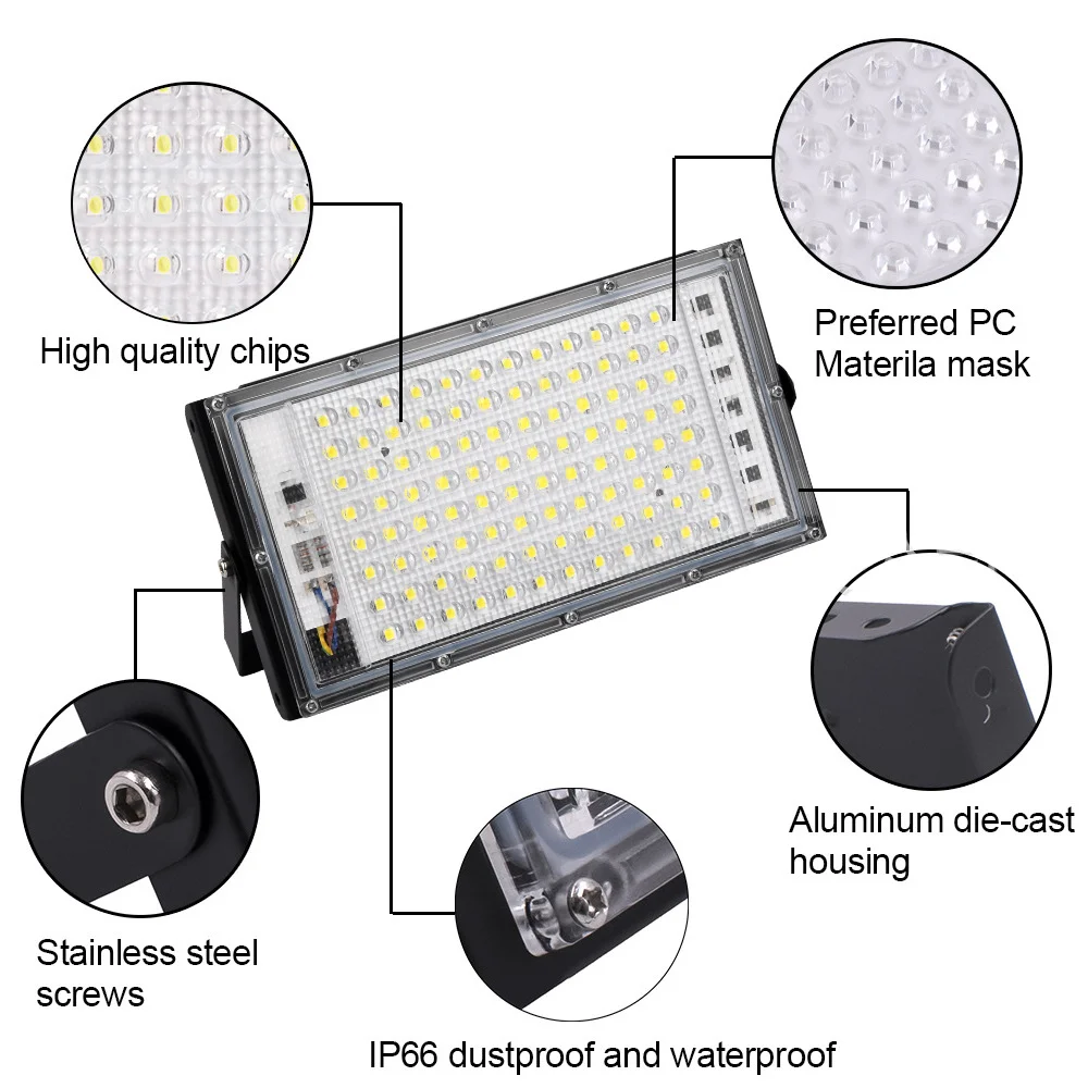 50W 100W Led Flood Light IP65 impermeabile AC 220V proiettore per esterni faretto LED riflettore lampione luci di inondazione da parete