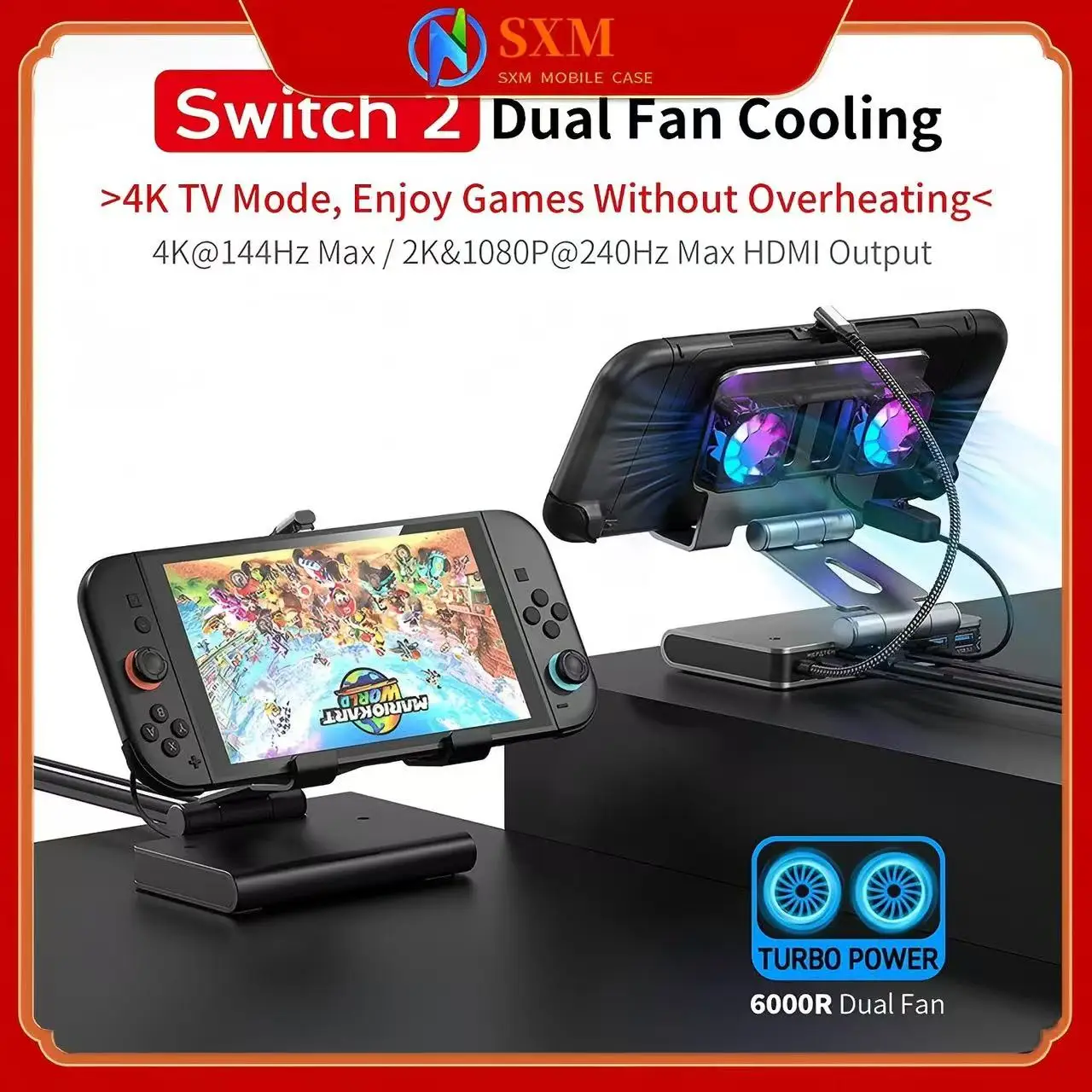 Switch2 cooling base 4K@144Hz high-brush handheld docking station NS2 dual-fan radiator projector
