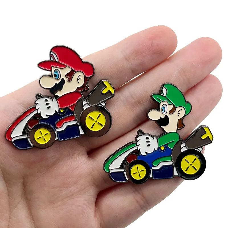 Super Mario Luigi Waluigi Yoshi Racing Motorcycle Canvas Alloy Pixel Style Insignia Japan Personality Creative Brooch Souvenir