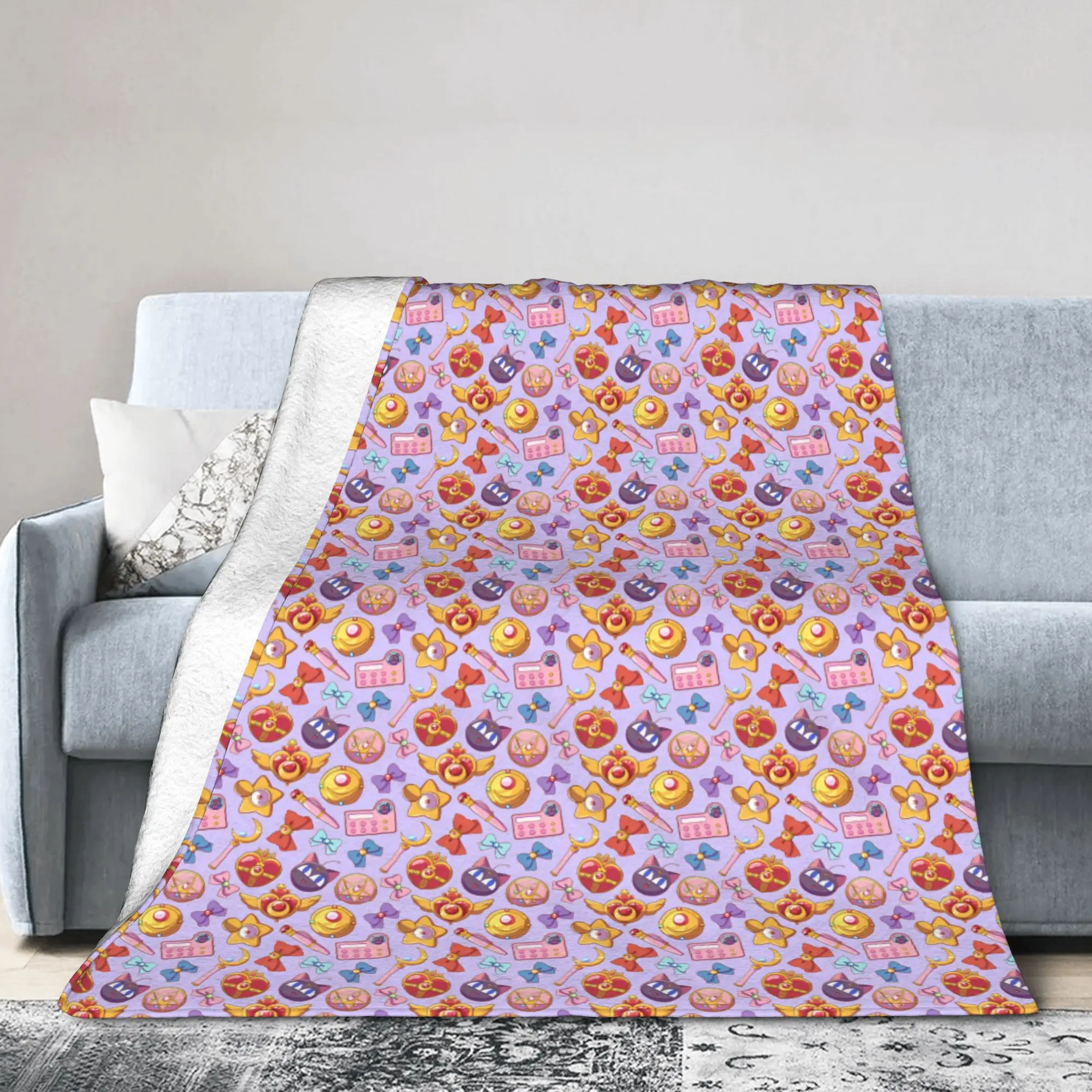 Sailors Anime Moons Blanket 3D Print Soft Flannel Fleece Warm Usagi Tsukino Luna Throw Blankets for Car Bedroom Sofa Quilt