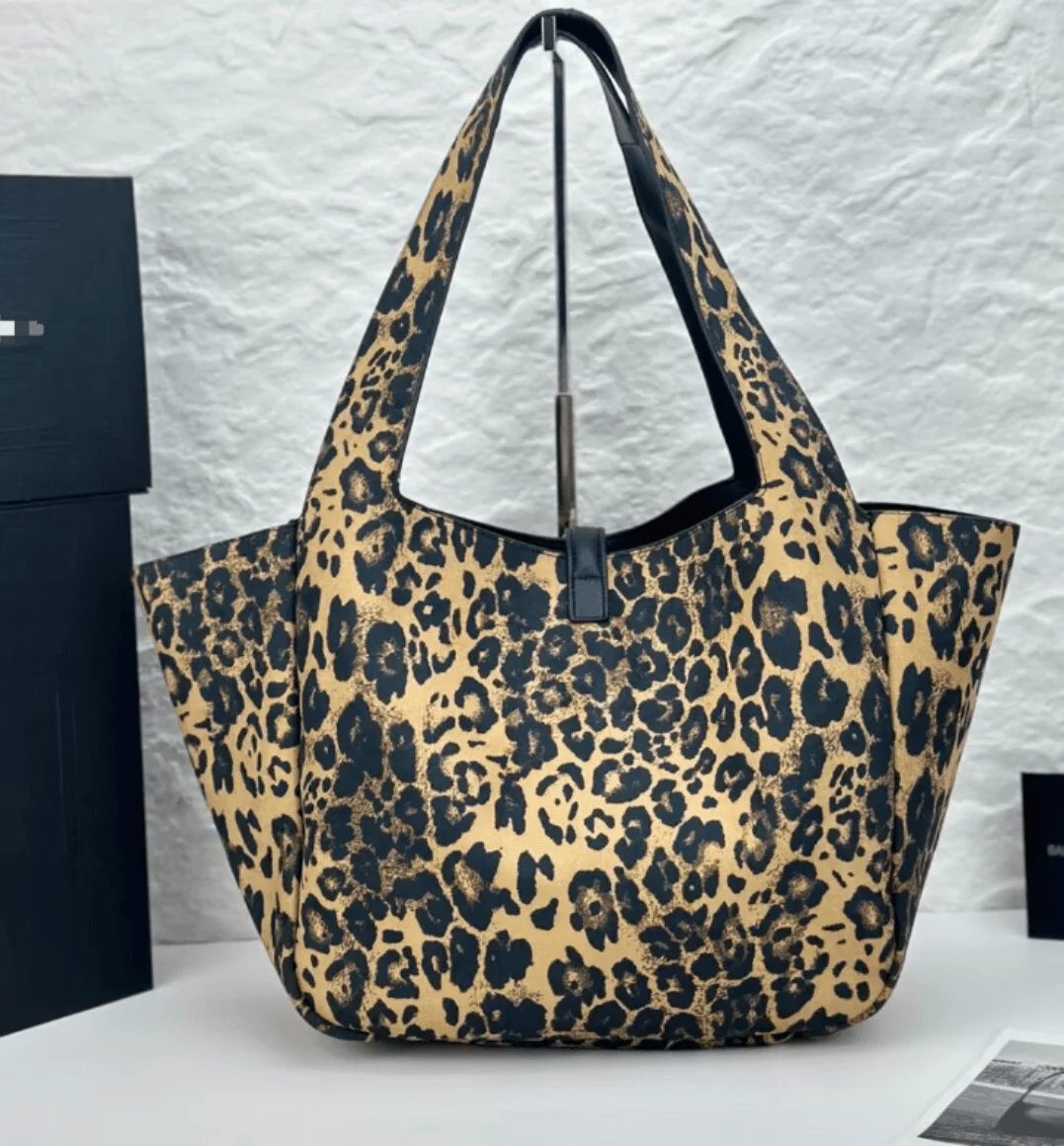 

New women's shopping bag, top layer cowhide casual soft leopard print bag