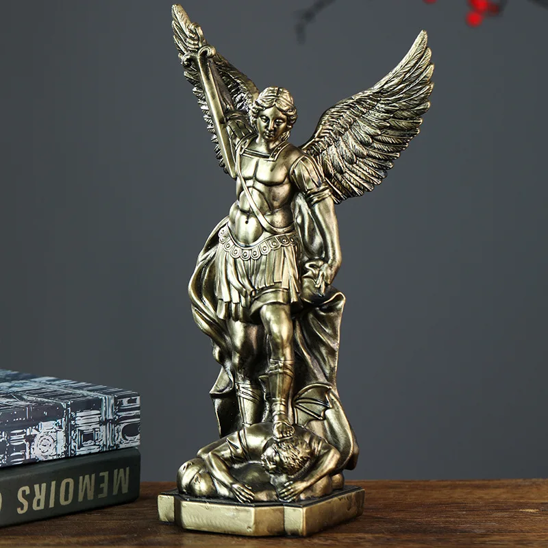 San Miguel Archangel Statue Retro Bronzed Resin Mythology Angel Figurine Christian Catholic Home Decorations Desktop Ornaments view 4