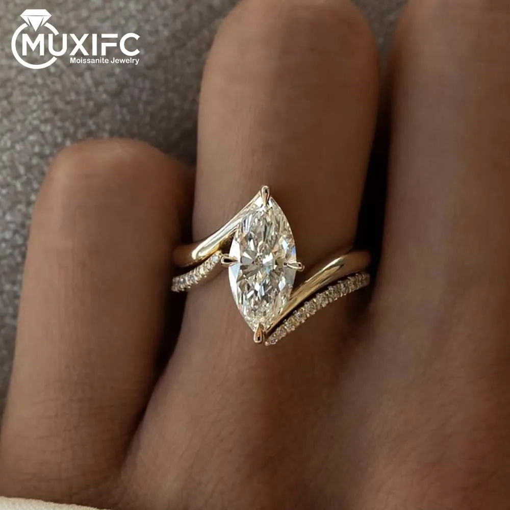 

MUXIFC 3 Ct Marquise Cut Moissanite Rings for Women Stacked D Color S925 Silver Wedding Band GRA Certified Vintage Fine Jewelry