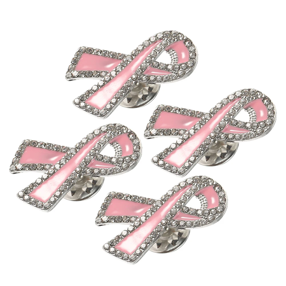 

4pcs Alloy Brooch Jewelry Breast Cancer Awareness Pin Badge Caring Ribbon Zircon Women Lapel Hat Clothes Pins Symbol Health