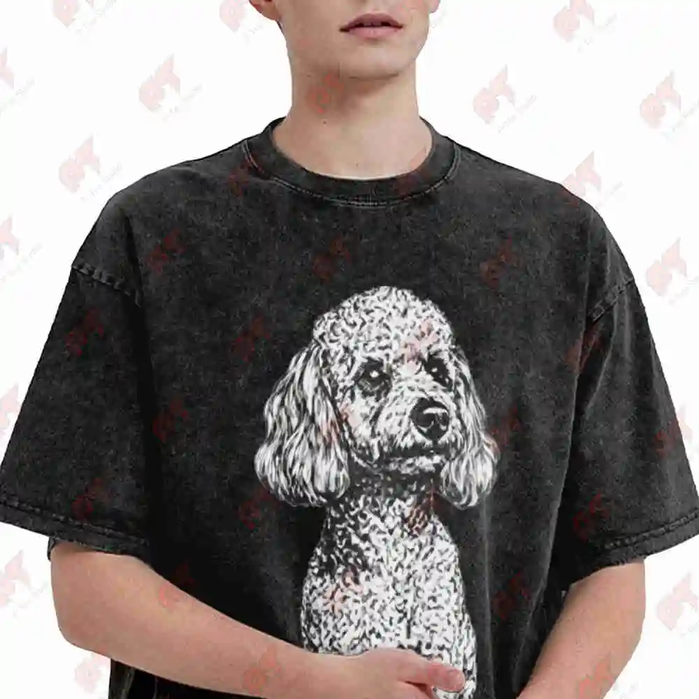 Miniature Poodle Sitting Vintage Washed Tee Pure Cotton T-Shirt