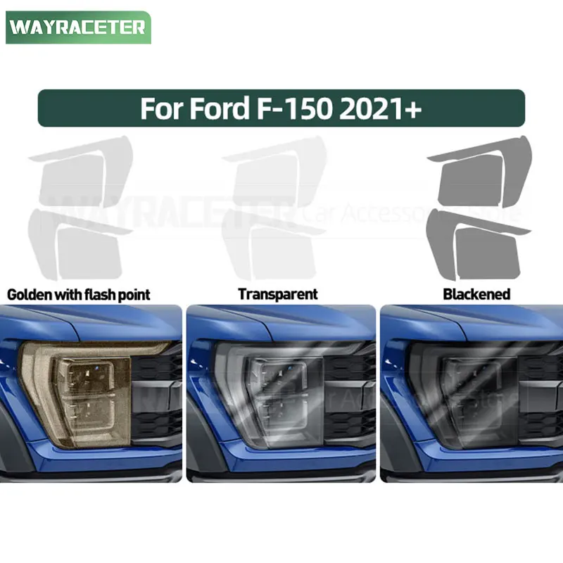 2 Pcs Car Headlight Tint Smoked Black Protective Film Front Transparent TPU Sticker For Ford F-150 F150 2021 2022 2023 2024