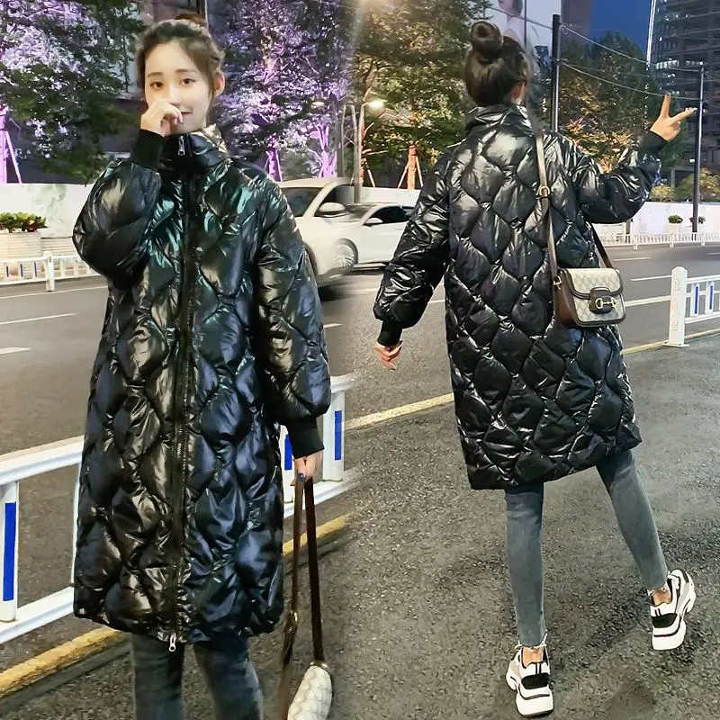 Parkas Women Knee Length Coats Stand Collar Jackets Full Sleeve Thick Warm Y2k Streetwear Elegant Jacket Coat Autumn Winter