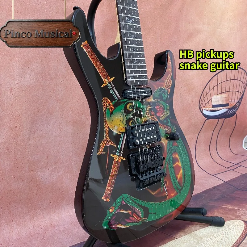 Viral Skull & Snake Graphic Electric Guitar 24 Fret HB pickups M Series Metal Guita Ly Signature FR Tremolo Heavy