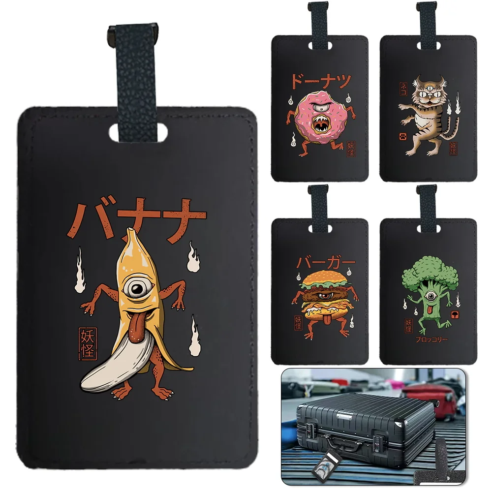 Pu Luggage Tag Personalized Suitcase Identifier Label Luggage Baggage Bag Travel Accessories Name Address Cute Monster Pattern